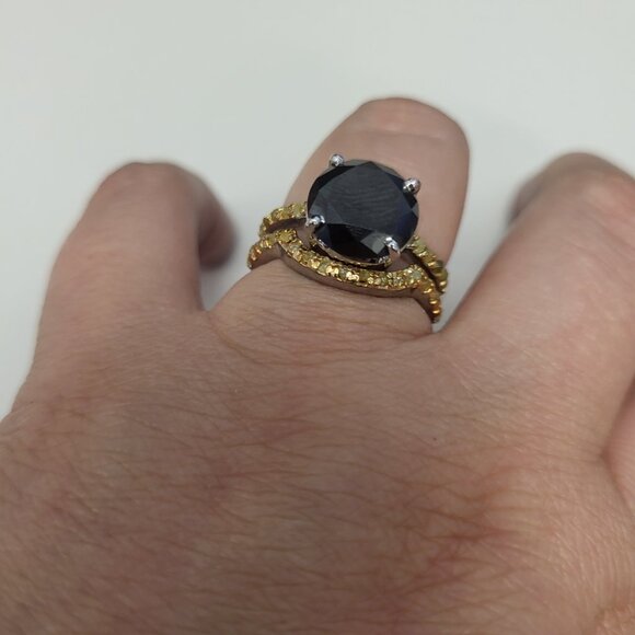 Stunning 6.35CT Black Moissanite 925 Sterling Silver Bridal Ring Set - Picture 4 of 6